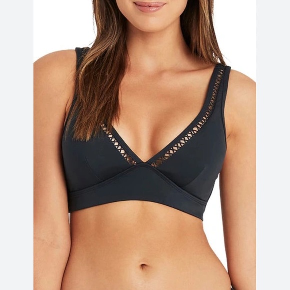 Sea Level Lola shimmer long line Bikini top black Charcoalcups swimsize 12